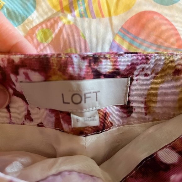 Loft Pink & Yellow Floral Pencil Skirt - Lined, Side Zip - 8 - Picture 4 of 5